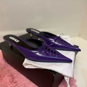 Never Worn VERSACE Pin-Point 50mm Mules- Purple Size 38.5/US 8